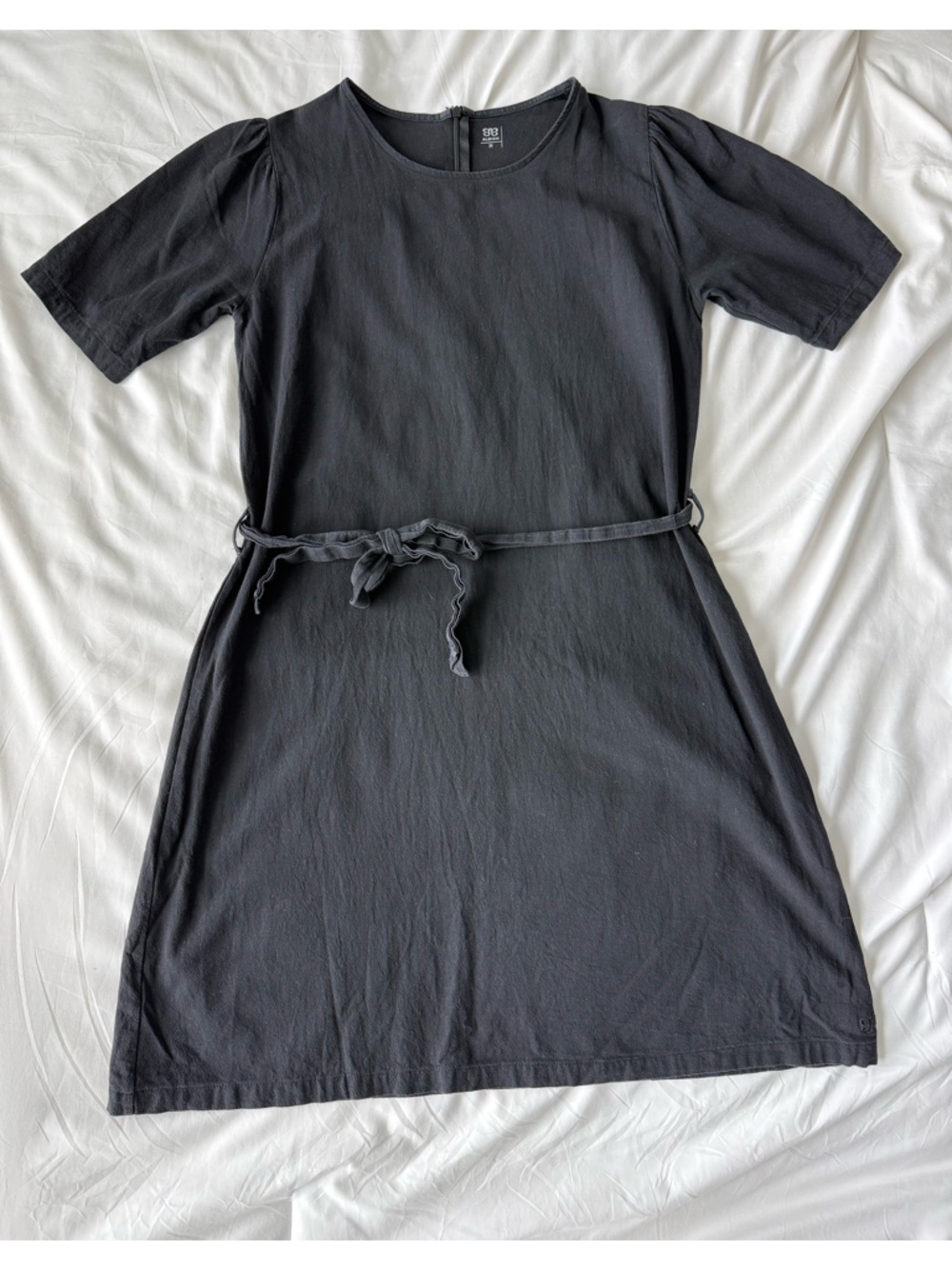 Albion Black Cotton Summer Dress Medium Short Sleeve Tie Waist Beach Casual